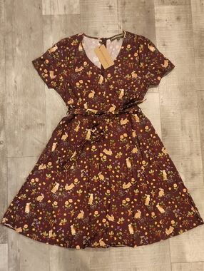 Whimsical Rabbit Cottagecore Dress - Burgundy